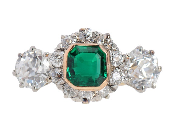 Colombian Emerald Diamond Ring 14k Yellow Gold Ol… - image 3