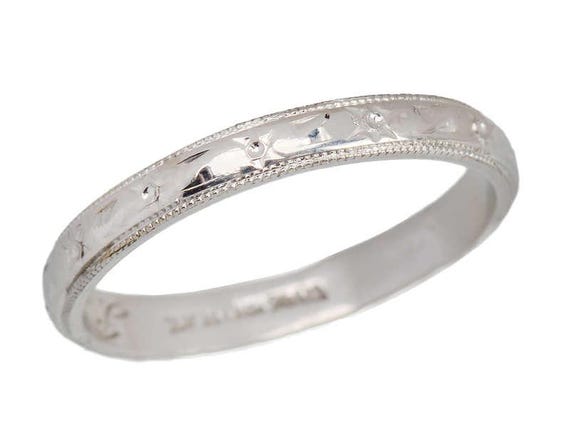 Patterned Platinum Wedding Ring From 1950 - image 1