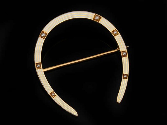 Riker Pearl Enamel Horseshoe Brooch View 3