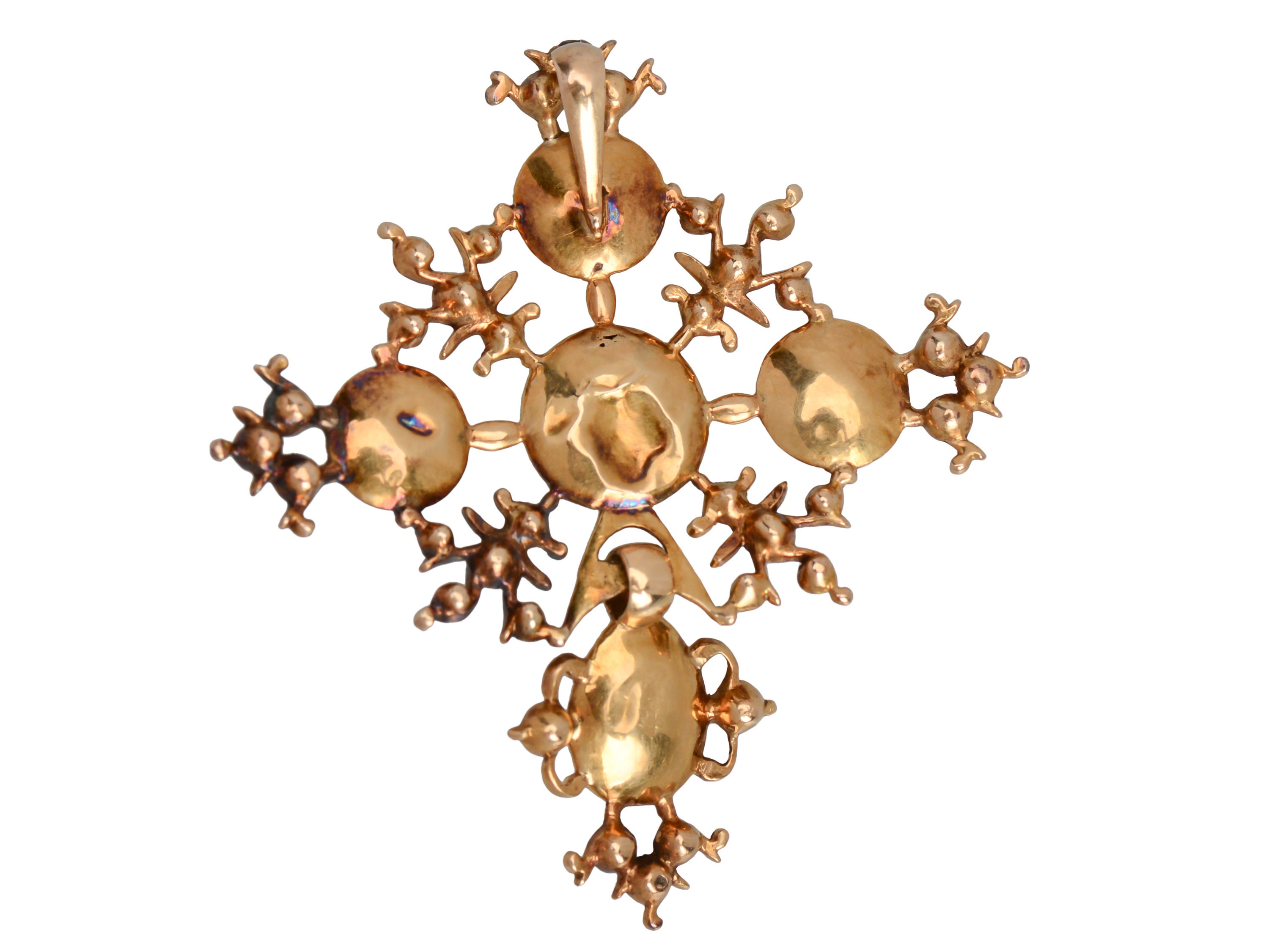 Georgian Antique Black Dot Paste 18k Rose Gold Pendant Cross