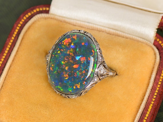 MARKED DOWN! Rare Art Deco Black Australian Opal … - image 1