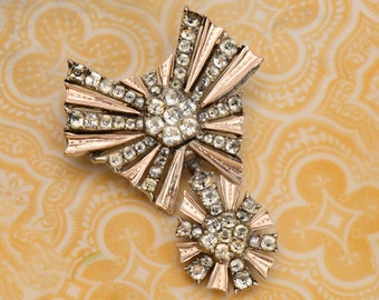 Antique French Black Dot Paste Rose Gold Silver Georgian Brooch Pendant c. 1840 Victorian Floral Antique Vintage Sun Rays