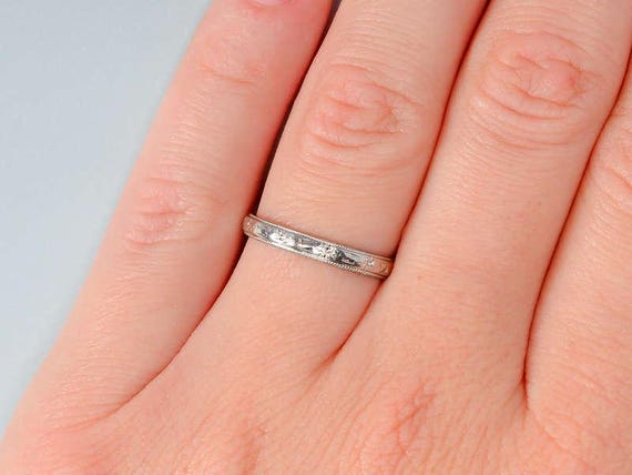 Patterned Platinum Wedding Ring From 1950 - image 5