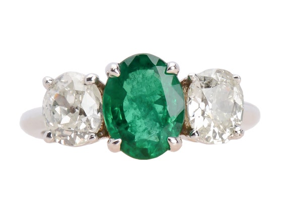 Vintage Emerald Diamond Trilogy Three Stone Anniv… - image 1