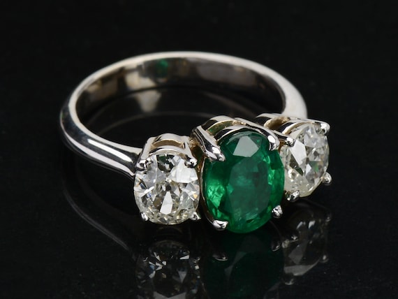 Vintage Emerald Diamond Trilogy Three Stone Anniv… - image 2