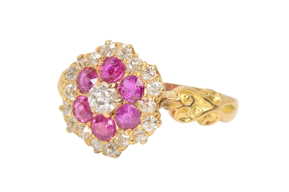 Antique Ruby Diamond Scalloped Ring - image 3