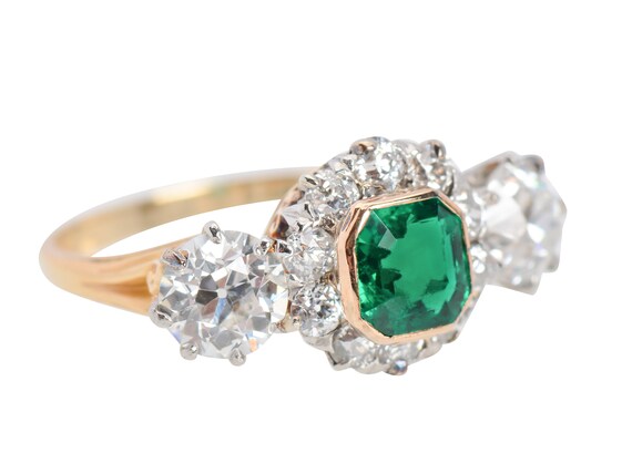 Colombian Emerald Diamond Ring 14k Yellow Gold Ol… - image 8