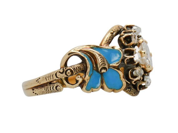Antique Victorian Ring Turquoise Blue Enamel Diam… - image 7