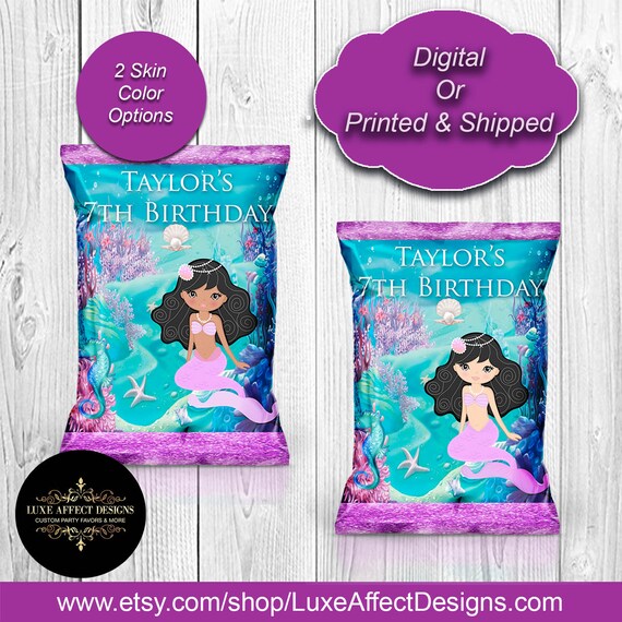 Mermaid Favor Bags - Custom Chip Bags - Mermaid Birthday - Mermaid Party - Mermaid - Printable -Printed - Mermaid Chip Bags Il_570xn
