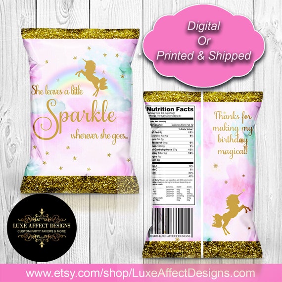 Unicorn Favor Bags - Custom Chip Bags - Unicorn Birthday - Unicorn Party - Digital - Printable -Printed -Chip Bags Il_570xn