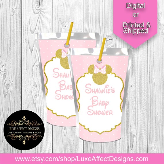 Minnie Mouse Juice Pouch Labels - Pink & Gold - Capri Sun Labels - Minnie Mouse Baby Shower -Minnie Mouse- Digital - Printable - Printed Il_570xn