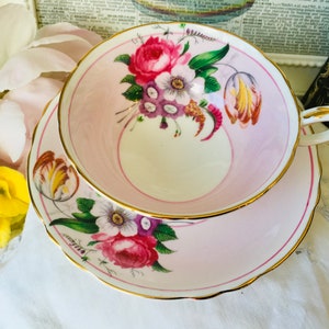 Pink Paragon Rose and Tulip Teacup  and Saucer, Double Warranted Wide Mouth Tea Cup, Vintage English Tea Set, 1960s, Mother's Day Gift