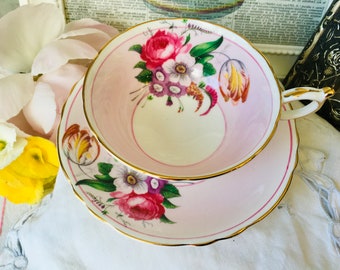 Pink Paragon Rose and Tulip Teacup  and Saucer, Double Warranted Wide Mouth Tea Cup, Vintage English Tea Set, 1960s, Mother's Day Gift