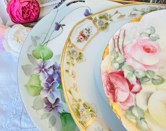 Set of 3 Cake Serving Plates in Floral Porcelain Nippon and Bavaria R C Versailles, Housewarming Gift, Spring and Shabby Chic Home Decor