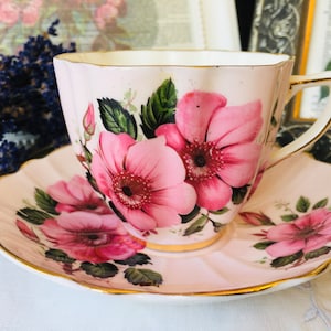 Pink Teacup and Saucer, Old Royal Antique Fuchsia, Pink Barbie Decor, English Tea Set, Bridesmaids or Birthday Gift Idea