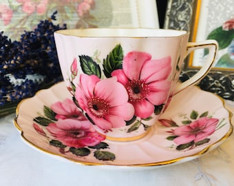Pink Teacup and Saucer, Old Royal Antique Fuchsia, Pink Barbie Decor, English Tea Set, Bridesmaids or Birthday Gift Idea