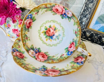 Paragon Teacup and Saucer Tapestry Rose Wide Mouth with Pink Roses, Double Warranted, Vintage English Tea Set, Tea Drinker Gift