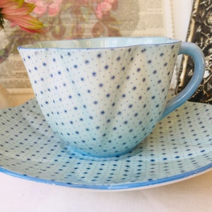 Rare Shelley Blue Star and Dots Teacup and Saucer, Dainty Shape, Vintage English Tea Set, Rare Find for Teacup Collector, Mother's Day Gift