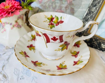 Canada Royal Albert From Sea To Sea Teacup and Saucer, Bone China Made in England, Maple Leaf and Canada Flag, Canadian Proud