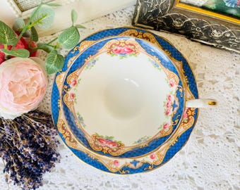 Tasse et soucoupe Aynsley Blue Scala, porcelaine anglaise vintage