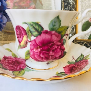 Royal Albert Large Red Roses Teacup and Saucer, Vintage English Tea Set