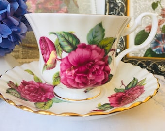 Royal Albert Large Red Roses Teacup and Saucer, Vintage English Tea Set, Birthday or Mother's Day Gift Idea, Tea Drinker Gift