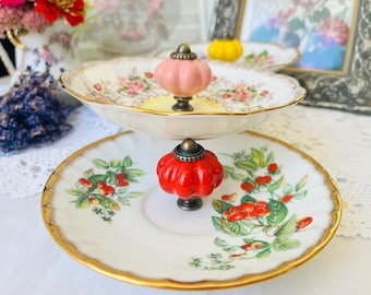 Upcycled Bone China Ring Dish: Vintage English Saucer, Pumpkin Handle