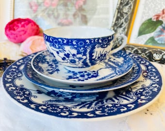 Blue Willow Japan Porcelain Espresso Cup and Saucer, Antique Housewarming Gift, Blue and White Home Decor, Gift for Coffee Lover
