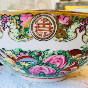 Famille Rose Bowl, Vintage Chinese Porcelain with Floral & Bird Motif, Hand-Painted Made in China