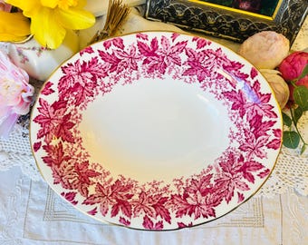 Coalport Oval Serving Bowl, Pink Floral and Leaves, Vintage China