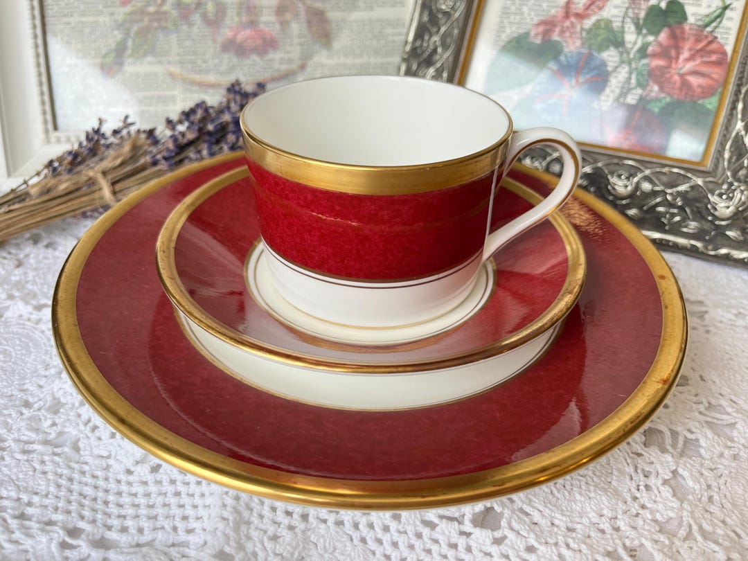Coalport Athlone Burgundy Tea Set, English Red and Gold Teacup, Saucer ...