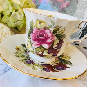 Elizabethan Flowers of the Season Large Pink Rose and Floral Teacup and Saucer