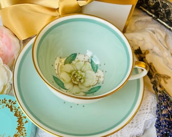 Susie Cooper Gardenia Teacup and Saucer With White and Green
