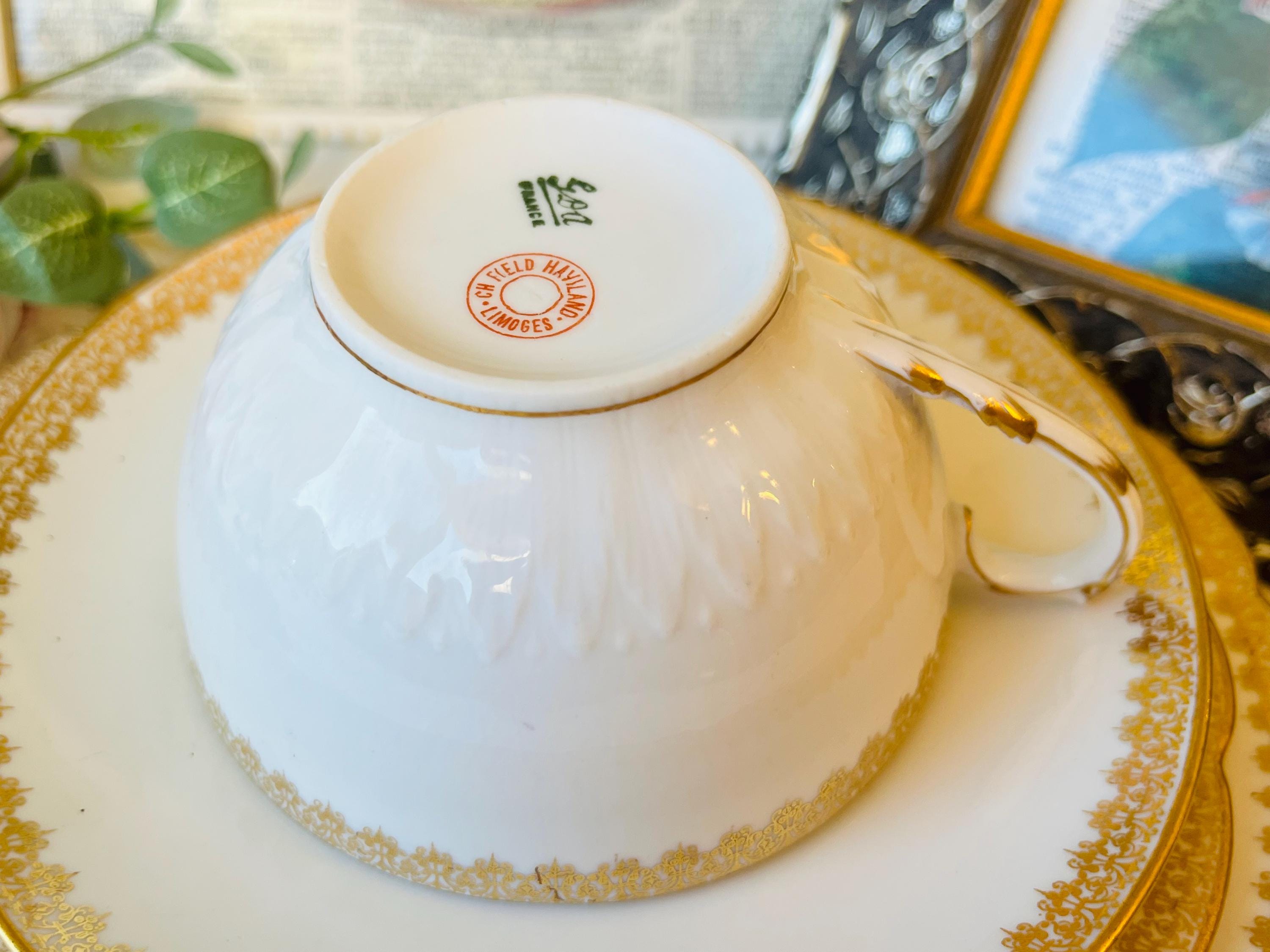 GDA France Haviland Limoges Teacup, Saucer and Plates, Gold Lace