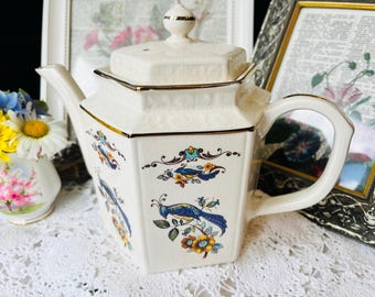 Teapot with Bird of Paradise Arthur Wood, AS IS with Crazing, Vintage Home Decor Idea, Repurposed China Planter