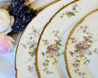 Set of 3 Limoges French Country Cake Stands, Large, Medium and Small in Purple Floral Perfect for Tea Parties & Holiday Entertaining