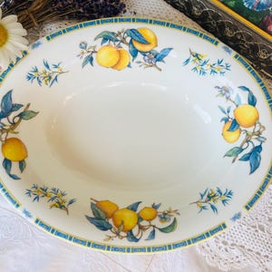 Wedgwood Citrons Serving Bowl, Blue Floral Yellow Lemons, Vintage