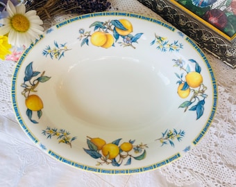 Wedgwood Citrons Oval Serving Bowl in Blue Floral, Vintage English Housewarming Gift, French Provencal Home Decor