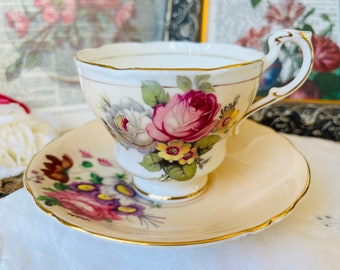 Peachy Pink Mismatched Paragon Teacup and Saucer, Vintage English Tea Set, Spring Home Decor, Gify for Her, Tea Drinker Gift