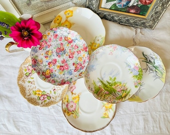 Royal Albert Crown China Saucers, 1940s 1950s Patterns, Housewarming Gift, Catch All Saucers for Home, Set of 6 Ships Free US & CAN