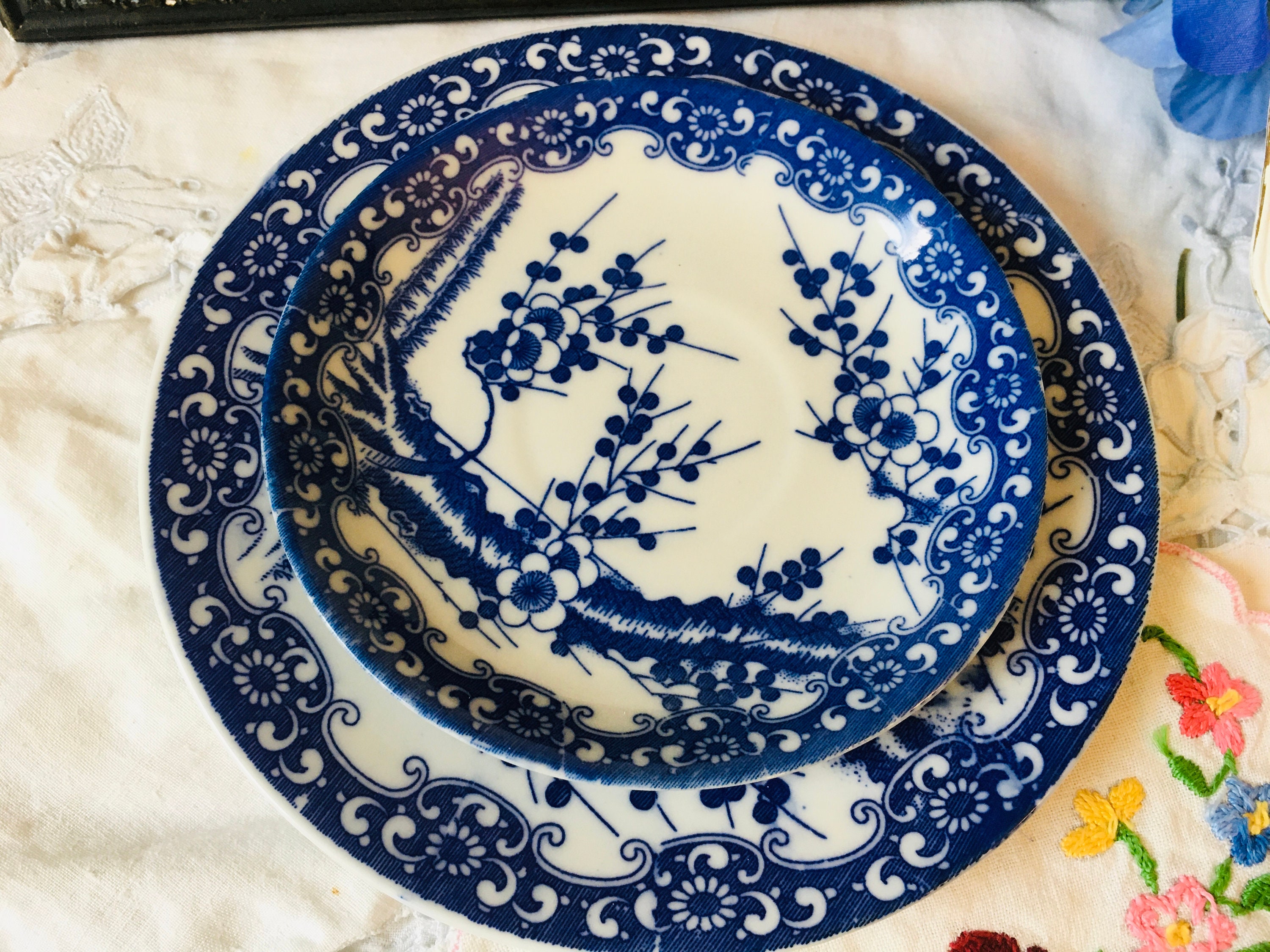 Antiguo Nippon Japonés Porcelana Azul y Blanco Floral | Etsy