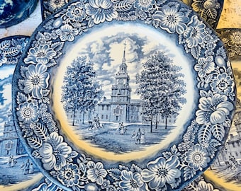Staffordshire Blue Transferware Plate, Liberty Made in England, Blue and White Wall Decor, Cobalt Blue, Gift for Her, Hostess Gift