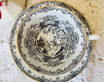 Royal Chelsea Tea Cup and Saucer: Vintage English Chinoiserie Tea Set