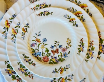 Aynsley Cottage Garden Plates with Flowers and Butterflies, English Vintage Replacement China Bread Plate, Lunch Plate, Dinner Plate
