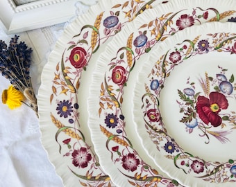 Antique Wall Plate Set of 3 Wedgewood of Etruria Cornflower Dinner and Lunch Plates AS IS, Red Floral, Vintage Home Decor, Tea Drinker Gift