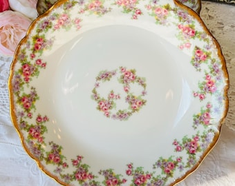 Set of 3 Limoges Bowls 7.5 Inches, Bridal Wreath with Pink and Lavender Roses, Gold Brushed Trim Gift for Her, French Home Decor