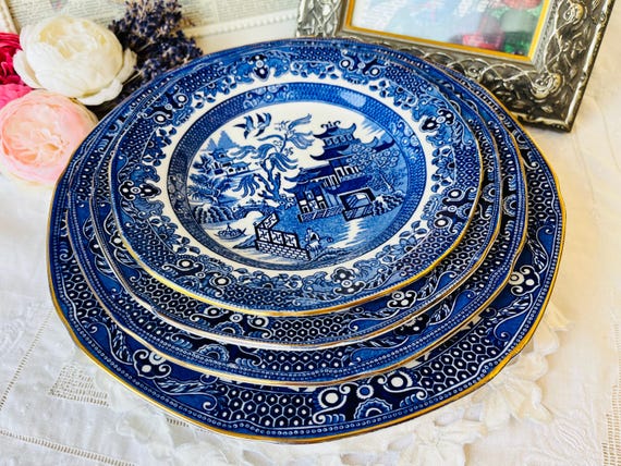 Blue Willow Burleigh Ware Cobalt Dinner, Lunch, Dessert and Bread