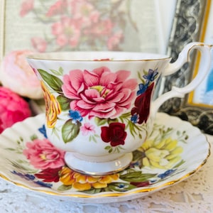 Royal Albert Somerset Teacup and Saucer, Floral Montrose Shape