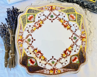 Royal Staffordshire Square Cake Plate in Cobalt Blue Orange and Gold, Vintage Dessert Plate, Home Decor Idea