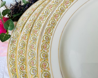 Set of 4 Elite Works Limoges Lunch Plates 7.5 inches, Antique Housewarming Gift, Spring and Shabby Chic Home Decor